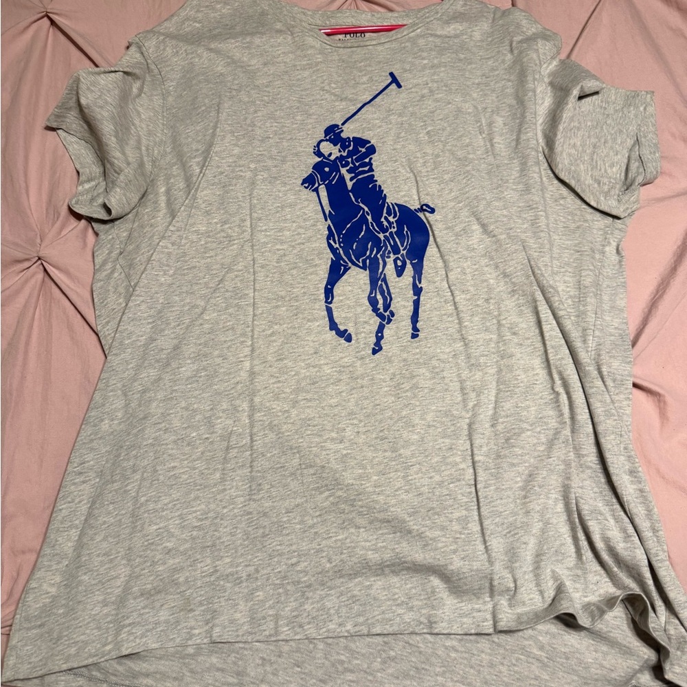 Gray T-Shirt with Blue Polo Graphic